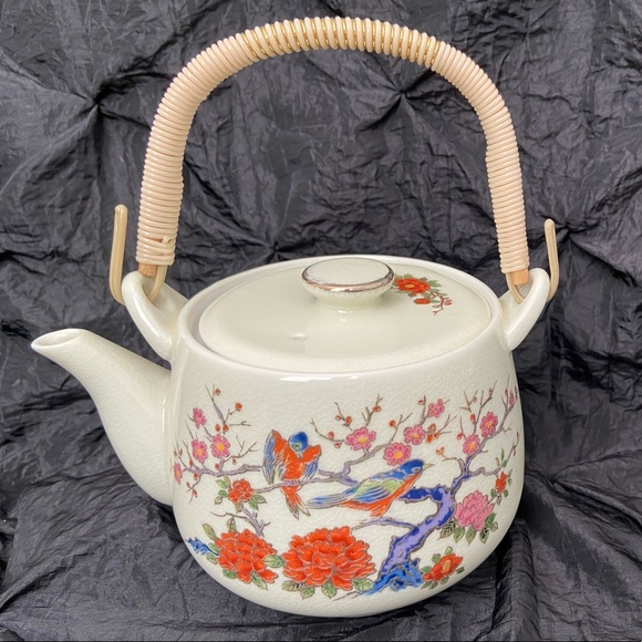 Vintage Asahi Cherry Blossom Birds Japanese Porcelain Teapot - Picture 2 of 3